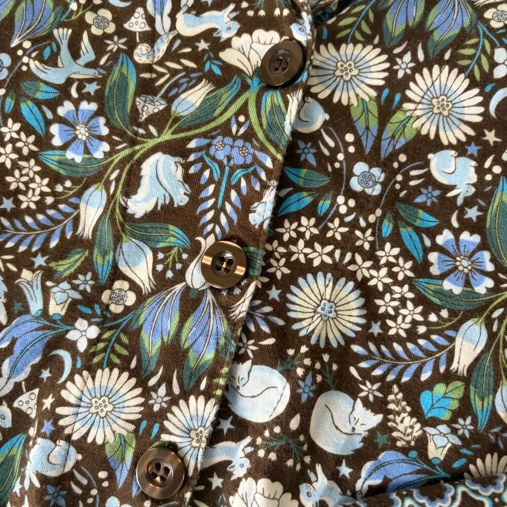 Vera Bradley 100% Cotton Forest Notch Collar Pajama Set Blue Brown Size S